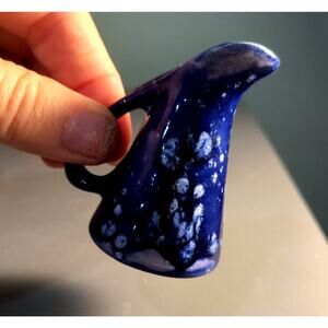 814. Mini Blue Milk Pitcher Creamer Pottery